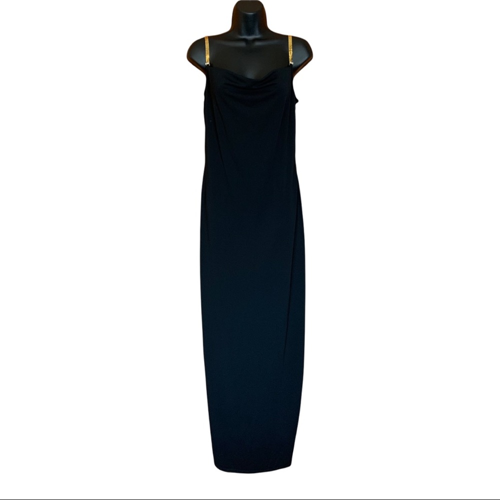 Jessica McClintock vintage  Black Maxi Dress with Gold Straps